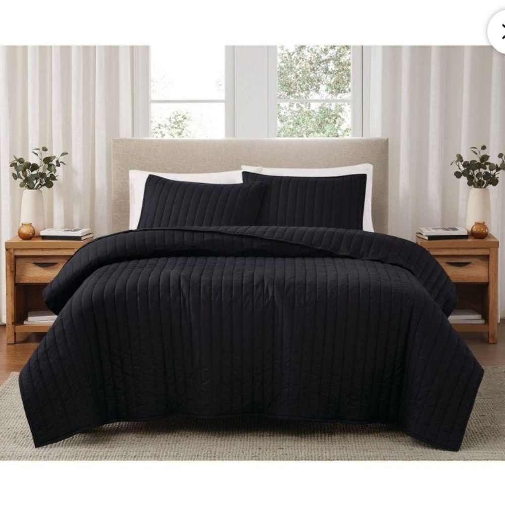 NEW Brooklyn Loom Black Full Queen size Percale Quilted Bedding Set
